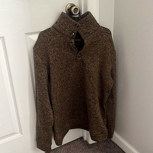 CoofAndy Mens medium brown knit quarter button up sweater